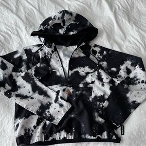 Adidas Women Black and White Hooded Jacket
